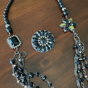 Premier Designs black/silver/olive multi wear necklace